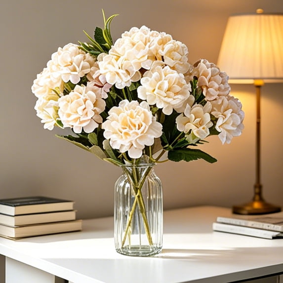 Artificial Hydrangea Flowers Wedding Bouquet Peony Decor Plastic Flower Arrangements Table Centerpieces Cream White