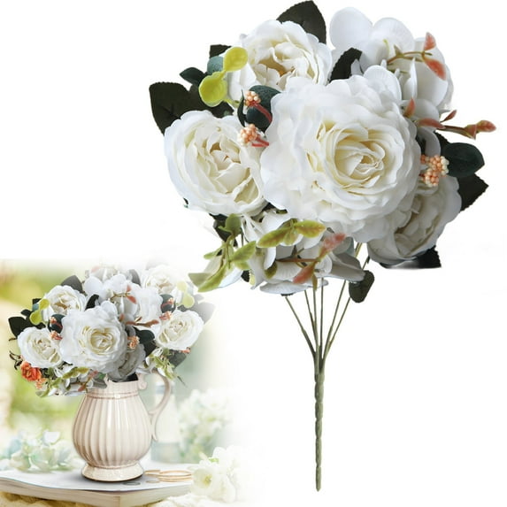 Artificial Hydrangea Peonies Flowers,Realistic Faux Peony Bouquet 1 Bundle Florals Arrangements Decoration for Farmhouse Home Boho Wedding Table Centerpiece Valentines Day Party Decoration,White