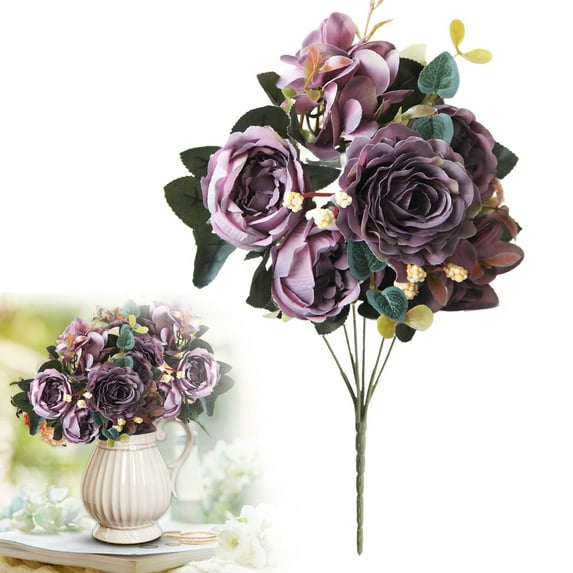 Artificial Hydrangea Peonies Flowers,Realistic Faux Peony Bouquet 1 Bundle Florals Arrangements Decoration for Farmhouse Home Boho Wedding Table Centerpiece Valentines Day Party Decoration,Purple