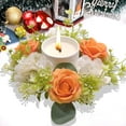 thumbnail image 1 of Artificial Hydrangea Rose Candle Holders Wreath Christmas Table Decor Wreath Hydrangea & Artificial Rose Candle Holder Wreath – Orange, 1 of 5