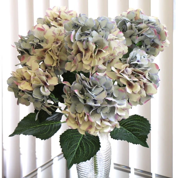 Artificial Hydrangea Silk Flower Bush  Lavender Blue Real Touch Faux Plant with 7 Large Bloom Clusters for Indoor & Outdoor Home, Wedding & Event Dcor
