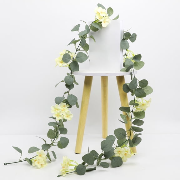 Artificial Hydrangea Silk Flower Garland - 70 Inch Fake Rattan Vine with Leaves for Wedding, Home & Garden Decoration,Green