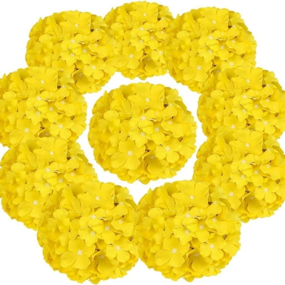 Artificial Hydrangea Stems Bulk, 10 Pieces Silk Hydrangea Flower Heads with Long Stems for Wedding Centerpieces and Home Decoration,Yellow