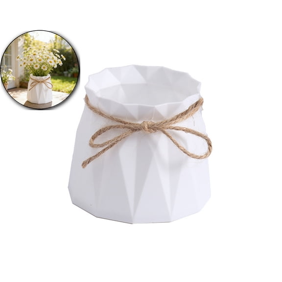 Artificial Hydrangea Vase, Rope Plastic Vase for Table Home Party Office Wedding, 4x3.4x3.4 Inch