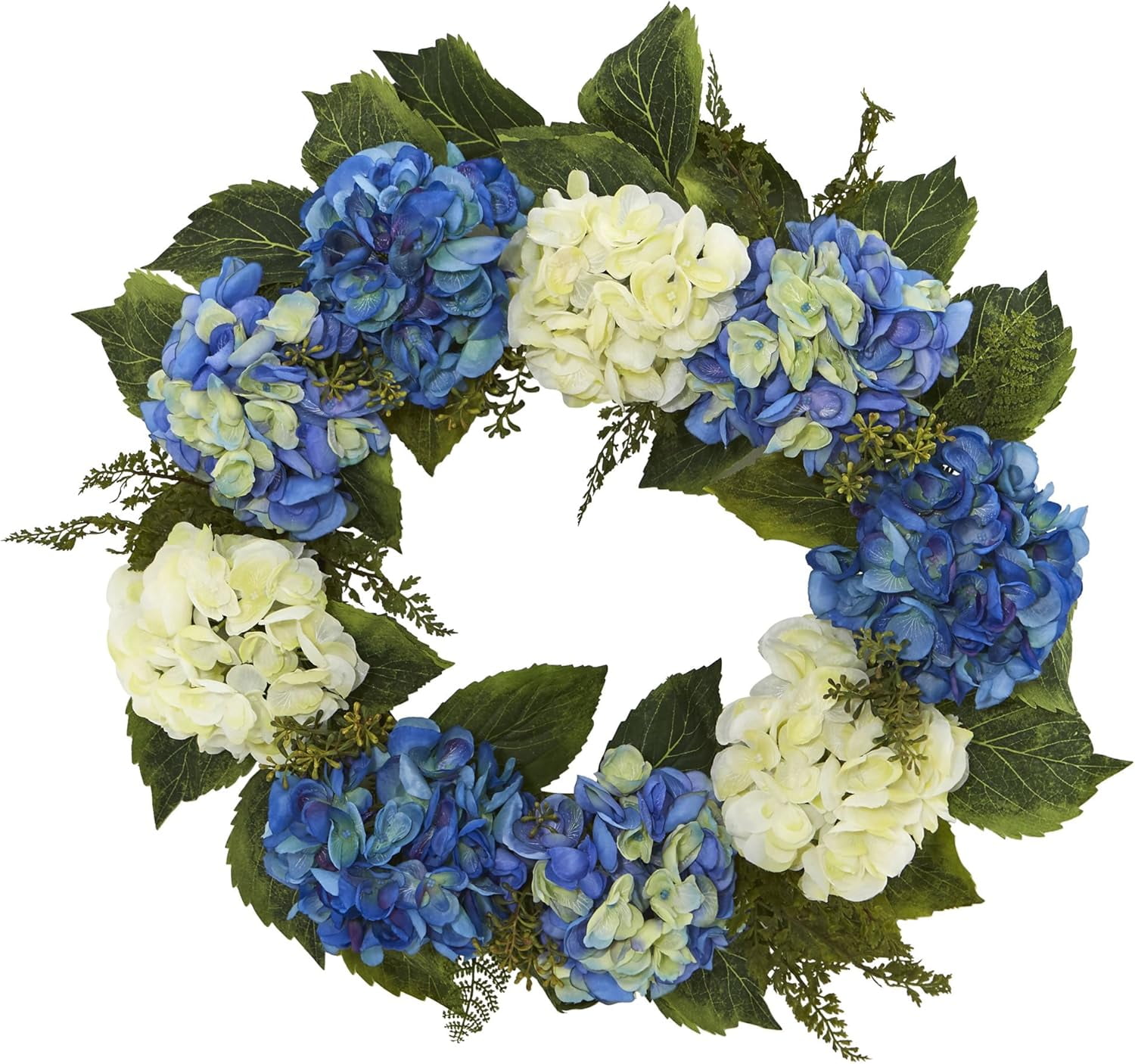 Springtime Blossom 16.5" Blue and White Hydrangea Artificial Wreath