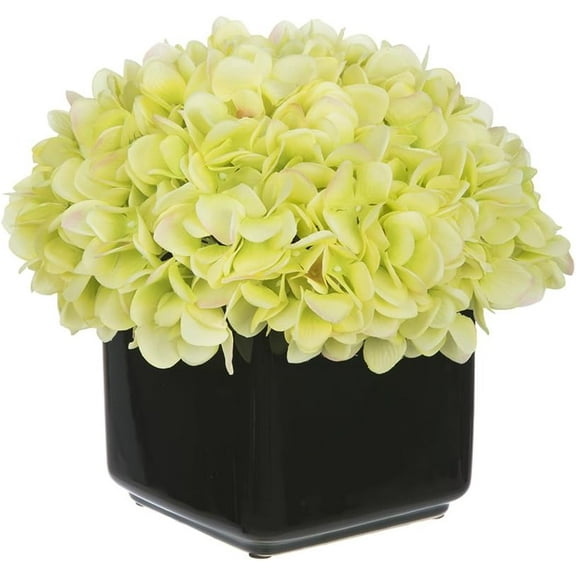 Artificial Hydrangea in Small Black Cube Ceramic (Green)
