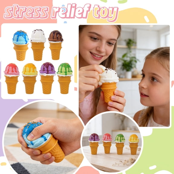 Artificial Ice Cream Cone Adult Fidget Sensory Balls - Marbled Soft Tactile - Stress Relief Dough Figurine for Teens & Adults - Random Color Birthday & Easter Basket Gift