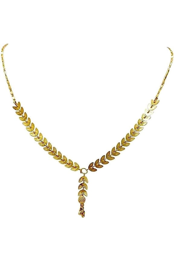 Artificial Imitation Jewellery Elegant Stylish Casual Wear Moti Mala Gold Plated Leaf Design Dokiya Mangalsutra Chain (Ethnic4)