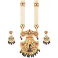 thumbnail image 1 of Artificial Imitation Jewellery Rajputana Rajasthani Style Traditional Ethnic Wear Gold Plated Peacock design Pendant Pearl Long Rani Haar Necklace set, 1 of 3