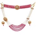 thumbnail image 1 of Artificial Imitation Rajputana Rajasthani Style Antique Traditional Ethnic Wear Gold Plated Meenakari Rani Haar Necklace set Choker Earring(MIRH160LFORED), 1 of 5
