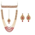 thumbnail image 1 of Artificial Imitation Traditional Rajasthani Rajwadi Rajputana Style Gold Plated Kundan Pearl Long Rani Haar Choker Necklace Jewelley Set Maang Tikka Earring(RHNITI), 1 of 5