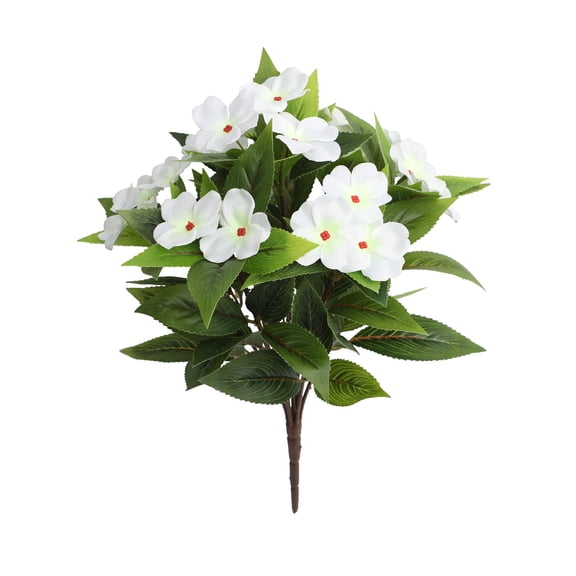 Artificial Impatiens Bouquet Dense Foliage Design Faux Floral Bunch For Home Decor Accents Outdoor Patio Landscaping And Porch Decoration,White