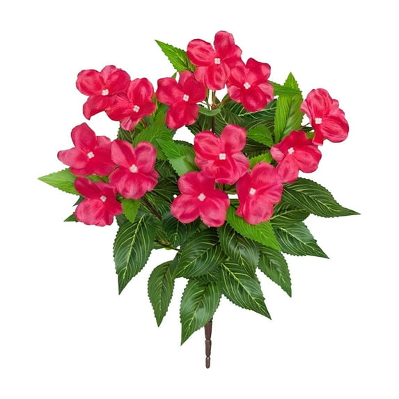 Artificial Impatiens Bouquet Flowers 5 Heads Silk Faux Flowers Pick for Indoor Outdoor Plants Decor Kitchen Planters and Balcony Decorations (Hot Pink)