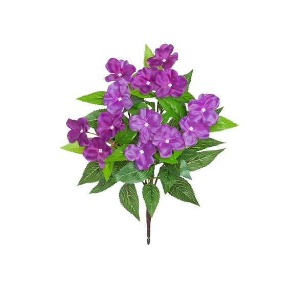 Artificial Impatiens Bouquet Flowers 5 Heads Silk Faux Flowers Pick for Indoor Outdoor Plants Decor Kitchen Planters and Balcony Decorations (Purple)