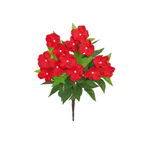 Artificial Impatiens Bouquet Flowers 5 Heads Silk Faux Flowers Pick for Indoor Outdoor Plants Decor Kitchen Planters and Balcony Decorations (Red)