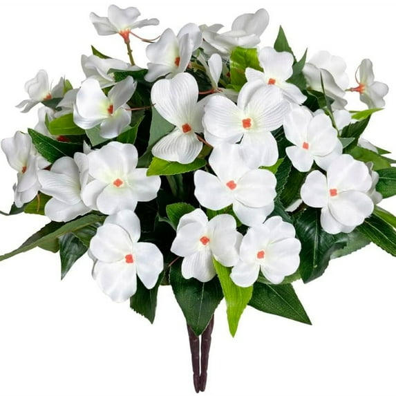Artificial Impatiens Bouquet Flowers Topboutique Silk Fake Impatiens Flowers Impatiens Bush Lifelike Simulation Plastic Cloth Flowers for Patio Lawn Garden Wedding Photo Decor,4 Pcs White