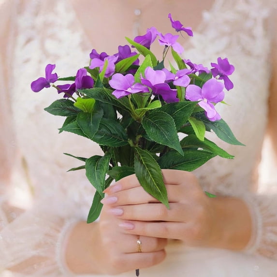 Artificial Impatiens Flower Stem – Purple Fake Bouquet for Home Living Room Vase, Wedding Decoration, Photography Prop