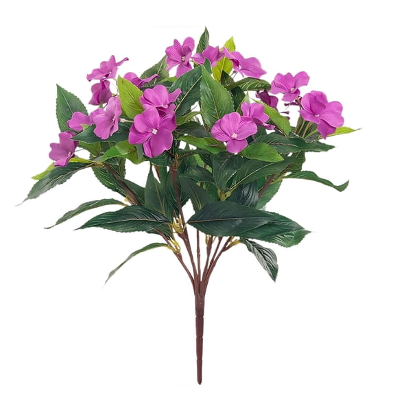 Artificial Impatiens Flowers, Set of 5 Realistic Outdoor Artificial Plants for Garden, Porch, Patio, and Balcony Decor, No Maintenance Spring Summer Decorations