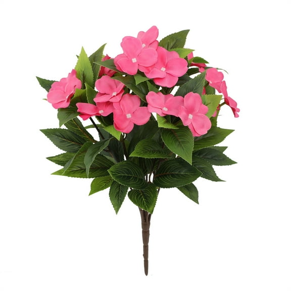 Artificial Impatiens Flowers for Outdoors Faux Impatiens Bushes White Silk Flowers Greenery Artificial Impatiens Bouquet for Patio Lawn Garden Pot