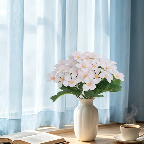 Artificial Impatiens and Hydrangeas Plastic Flowers Set of 2 Pre Assembled Bunch for Home Wedding Garden Fence Bonsai Decor Soft Tone Petal Cluster Design