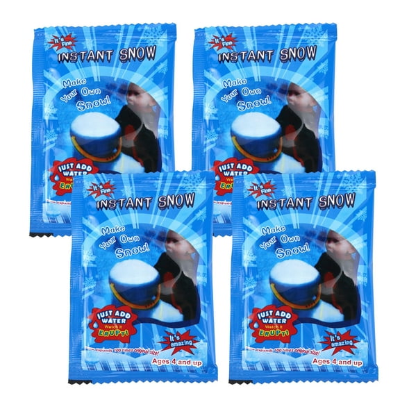 Artificial Instant Snow Powder for Holiday Decorations, 4-Pack Magic Expanding Fake Snow for Winter Village Displays, Non-Toxic Fluffy Snowflakes for Crafts