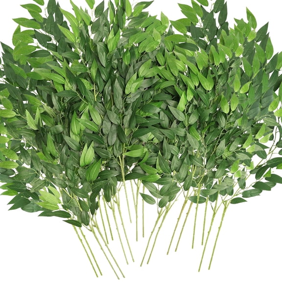 Artificial Italian Ruscgreenery Stems Faux Green Leaf Garland Branches Hanging Spray For Wedding Bouquet Arch Table Centerpiece Home Decor (green-10 Pack)