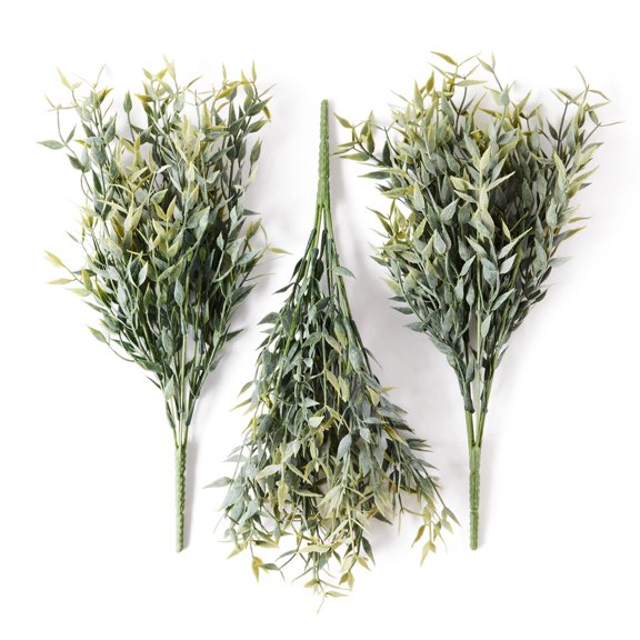 Artificial Italian Ruscus Greenery 3 Pack 14" Matte Plastic Faux Floral for Wedding Table Centerpieces Home Decor