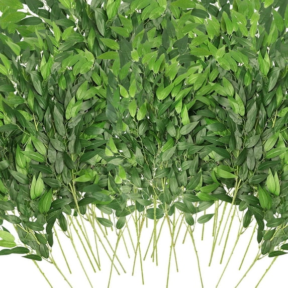Artificial Italian Ruscus Greenery Stems, 20 Pack Faux Green Leaf Garland Branches Hanging Greenery Spray for Wedding Bouquet Arch Table Centerpiece Home Decor