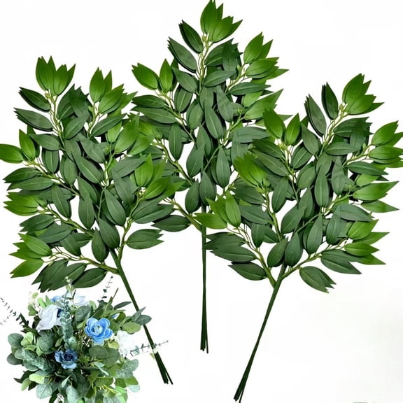 Artificial Italian Ruscus Greenery Stems Faux Green Leaf Garland Branches for Decor (19.69 In)