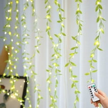 Artificial Ivy Garland Curtain Lights, USB 9.8ft x 6.6ft 200 LED Fake Willow Leaves  Waterproof 8 Modes String Lights with Remote for Home Garden Christmas Holiday Wedding Decor