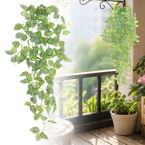 Artificial Ivy Garland, Ongmies Small Fake Hanging Plant, Artificial Potted Plant Faux Ivy Vine Plant Hanging Plant Pothos for Shelf Home Office Indoor Outdoor Garden Greenery Decor