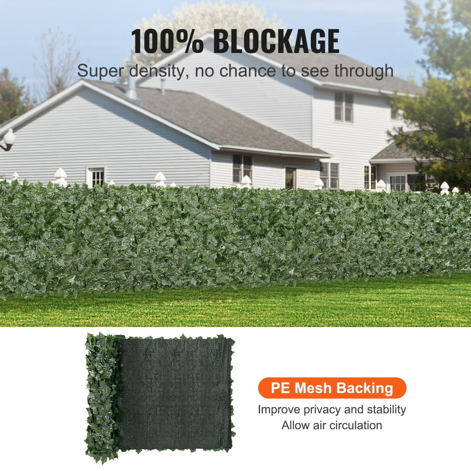 Artificial Ivy Privacy Fence 39x98 Inch UV-Resistant Silk Leaves PE Mesh Backing 100% Blockage for Garden Balcony