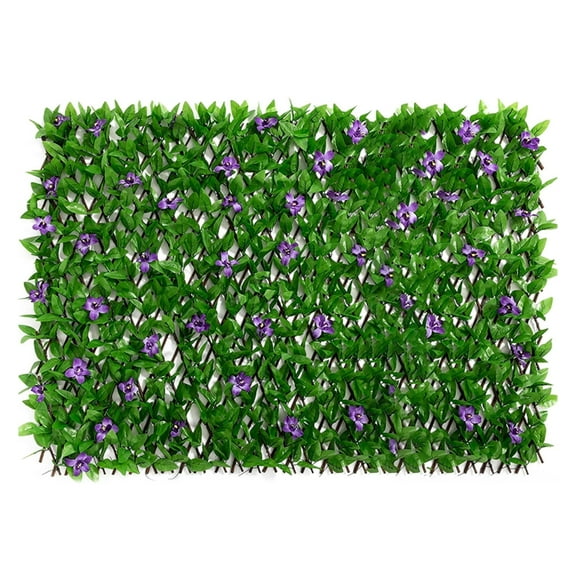 Artificial Ivy Privacy Fence Screen with Purple Flowers, Expandable Faux Ivy Trellis for Garden, Patio, Outdoor Decor