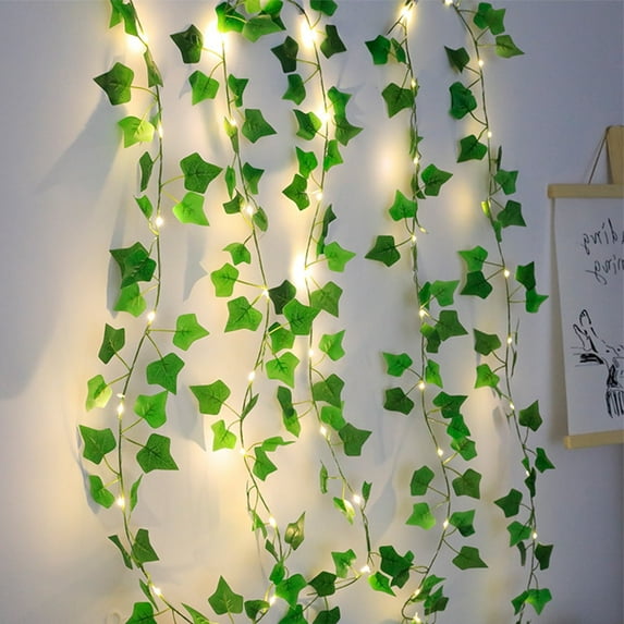 Dalrosia Artificial Ivy Vine with 100 LED Light Leaf Wall Faux Vines Leaves Plants Greenery Garland Hanging Plant Vine for Room Garden Office Wedding Wall Deco