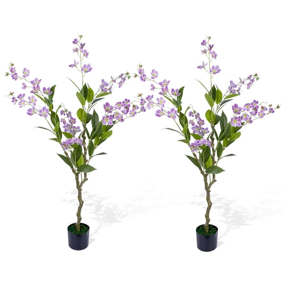 Artificial Jasmine Tree, 2 Pack, 4ft/4.6ft Fake Flowers Tree in Pot for Home Office Patio Decor