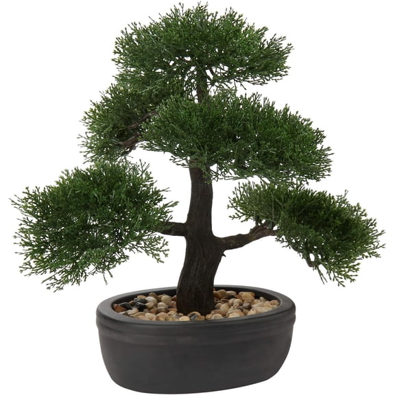 Artificial Juniper Bonsai Tree with Black Plastic Pot Small Fake Indoor Plant Decor
