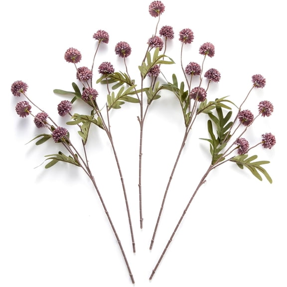 Artificial Kiku Flower - 5 Pcs Fake Pompon Mums Silk Small Chrysanthemum Faux Ball Fall Flower Stem Decor for Autumn Wedding Filler DIY Bouquet Centerpieces Arrangements Shower