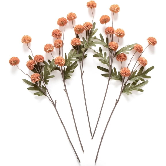 Artificial Kiku Flower - 5 Pcs Fake Pompon Mums Silk Small Chrysanthemum Faux Ball Fall Flower Stem Decor for Autumn Wedding Filler DIY Bouquet Centerpieces Arrangements Shower