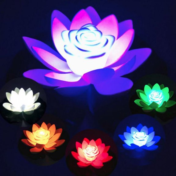 Artificial LED Floating Lights Lotus Color Changed Flower Lamps Water Swimming Pool Wishing Light, 18cm