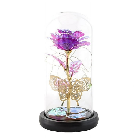 Artificial LED Rose Flower Lamp with Hollow Log Glass Cover, Romantic Valentine’s Day, Wedding, Anniversary, Christmas Gift, Lifelike Silk Flower Decoration for Home and Bedroom