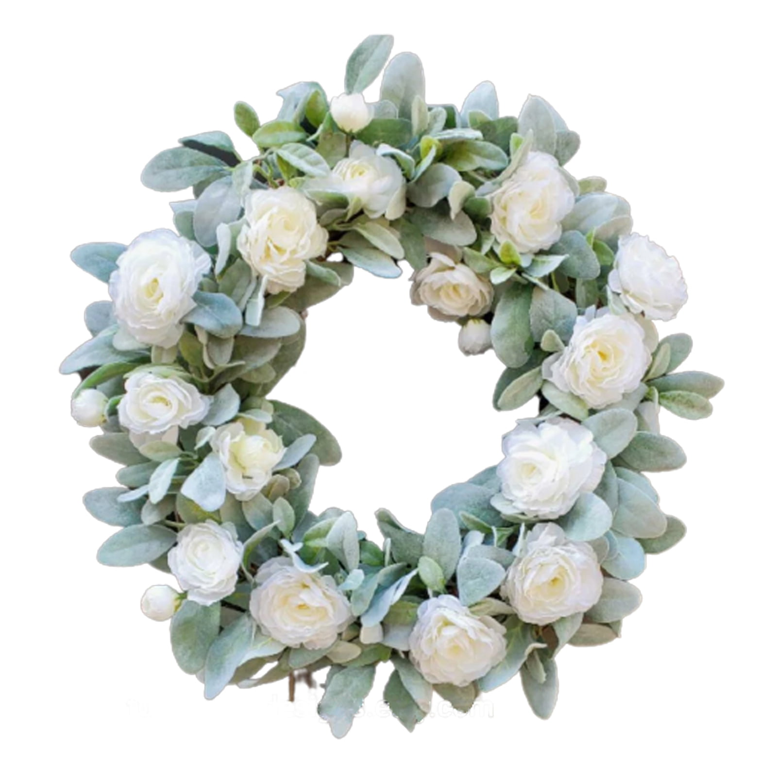 Artificial Lambs Ear Wreath with White Rose for Front Door,Spring ...