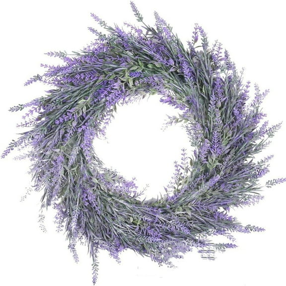 Artificial Lavender 24 Inch Artificial Flower Wreath with Lifelike Blooms for Wedding Home Decor Wall Hanging Door Pendant Purple Single Piece JASKFLY