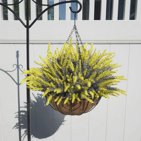 Artificial Lavender Bouquets, Artificial Plants Outdoor Hanging Planter,Faux Hanging Plants Flowers Basket, for Garden Pathway Front Porch Patio Weddings Decor