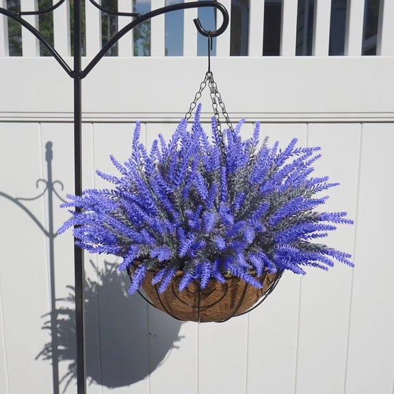 Artificial Lavender Bouquets, Artificial Plants Outdoor Hanging Planter,Faux Hanging Plants Flowers Basket, for Garden Pathway Front Porch Patio Weddings Decor