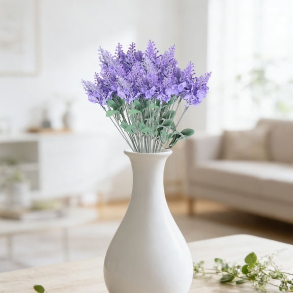 Artificial Lavender Flowers, 10-Head Fake Lavender Flower for Home Decor, Faux Flowers for Home Wedding Centerpiece Vase Arrangement, Plastic Plants, Indoor Outdoor Décor