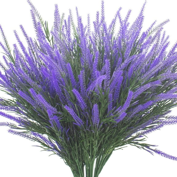 Artificial Lavender Flowers 12 Bundles Outdoor UV Resistant Fake Flowers No Fade Faux Plastic Plants Garden Porch Window Box Decorating (Purple)