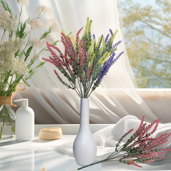 Artificial Lavender Flowers 5 Pieces for Wedding Decor and Table Centerpieces, Fake Plant Bouquet to Brighten up Your Home Kitchen Garden and Indoor Outdoor Decor