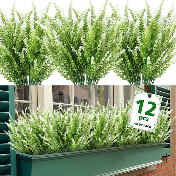 Artificial Lavender Flowers Outdoor Fade Faux Plastic Plants Garden Porch Window Box Decorating White