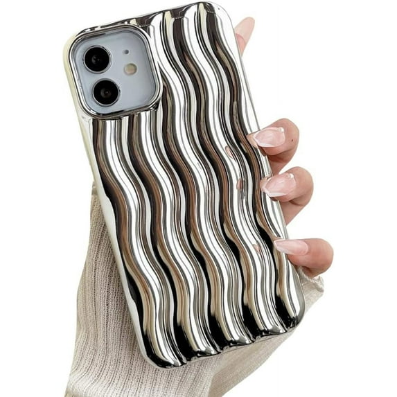 Compatible with iPhone Case,Electro Plated Curly Wave Water Ripple Pattern Camera Lens Protection Soft Shockproof Cover Phone Case (Gold,iPhone 12 Pro Max)