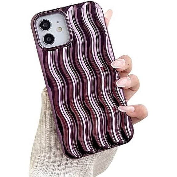 Compatible with iPhone Case,Electro Plated Curly Wave Water Ripple Pattern Camera Lens Protection Soft Shockproof Cover Phone Case (Gold,iPhone 12 Pro Max)